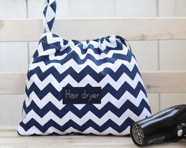 Navy blue chevron hair dryer holder Personalized Hair dryer bag for guests house