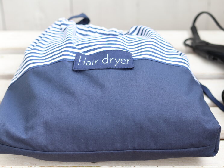 Personalized Hair Dryer Bag, Navy Blue Blow Dryer Holder, Hair Dryer Organizer, Flannel Lining