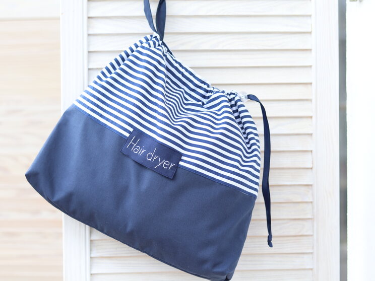 Personalized Hair Dryer Bag, Navy Blue Blow Dryer Holder, Hair Dryer Organizer, Flannel Lining