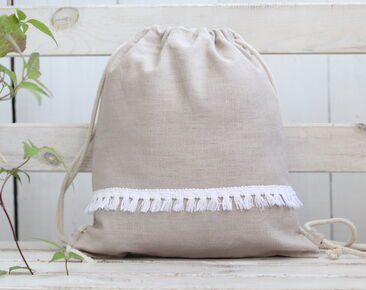 Beige linen personalized backpack for kids
