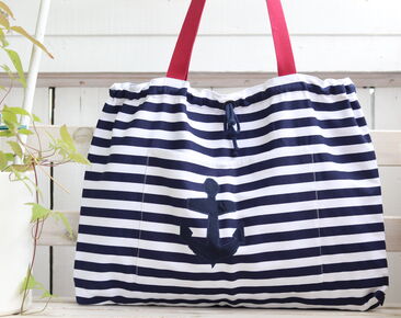 Everyday tote bag stripes thick cotton, Beach bag for Woman with pockets