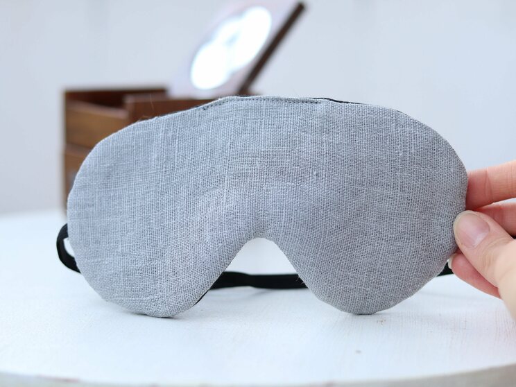 Elegant Gray Linen Sleeping Eye Mask, Adjustable Eye Cover For Travel