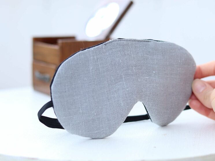 Elegant Gray Linen Sleeping Eye Mask, Adjustable Eye Cover For Travel