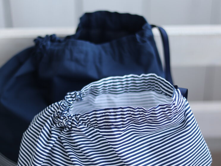 Zero Waste Navy Blue Travel Laundry Bag With Personalized Custom Label