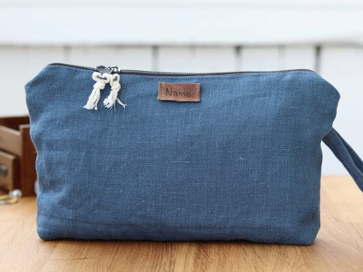 Linen Cosmetic Bag, Travel Organizer, Cosmetic Zippered Case, Makeup Pouch, Personalized Travel Accessories