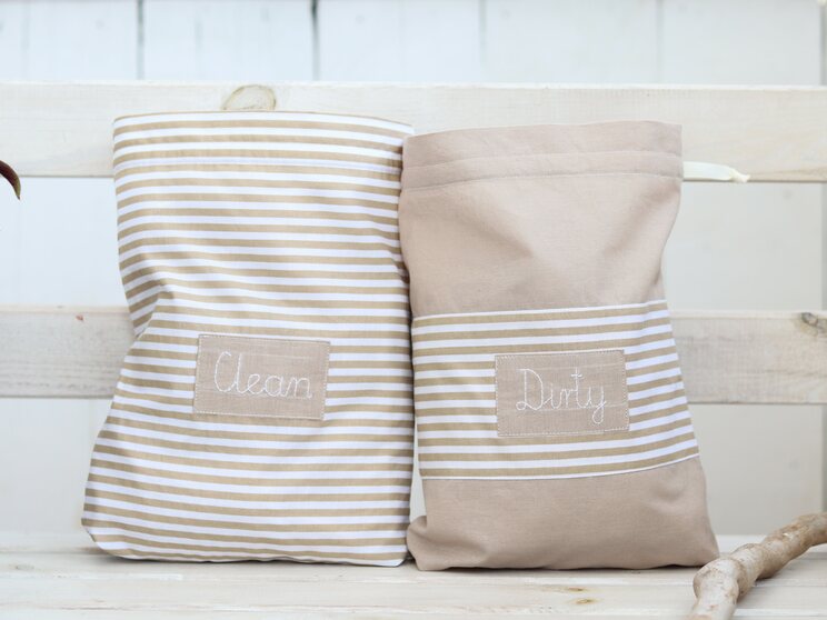 Personalized Beige Travel Pouches For Kid And Baby With Clean And Dirty Label