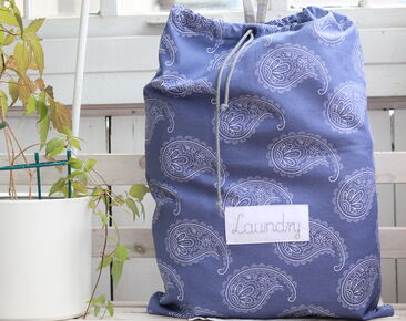 Grand sac à linge en coton personnalisé Bleu