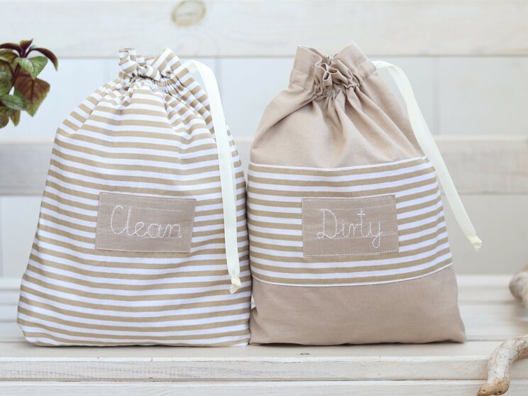 Personalized Beige Travel Pouches For Kid And Baby With Clean And Dirty Label