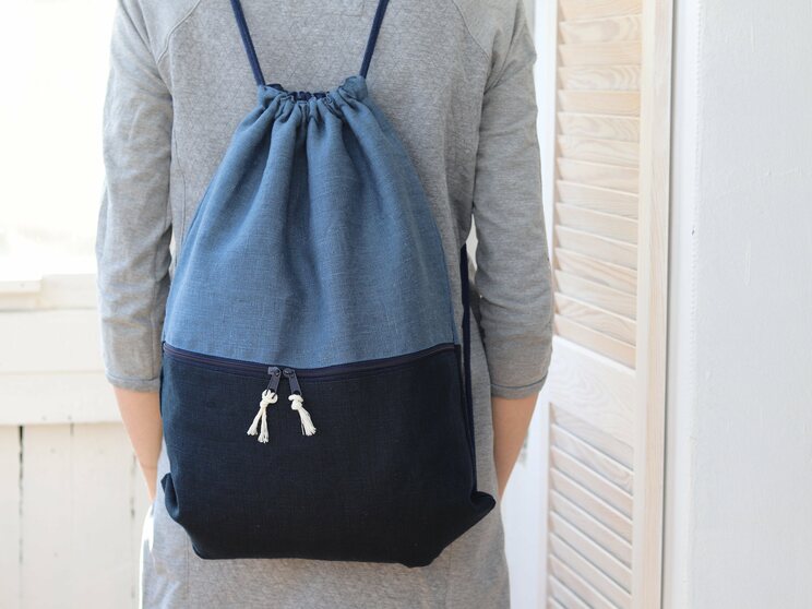 Sac à Dos En Lin Bleu Marine Avec Poche Cadeau De Voyage Léger Pour Elle Ou Lui