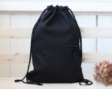 Elegant Black Linen drawstring backpack bigger size