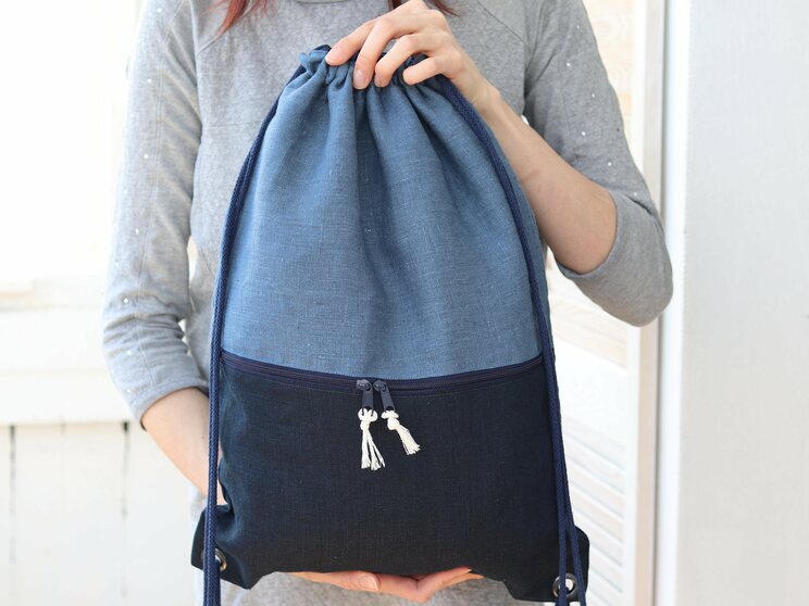 Sac à Dos En Lin Bleu Marine Avec Poche Cadeau De Voyage Léger Pour Elle Ou Lui