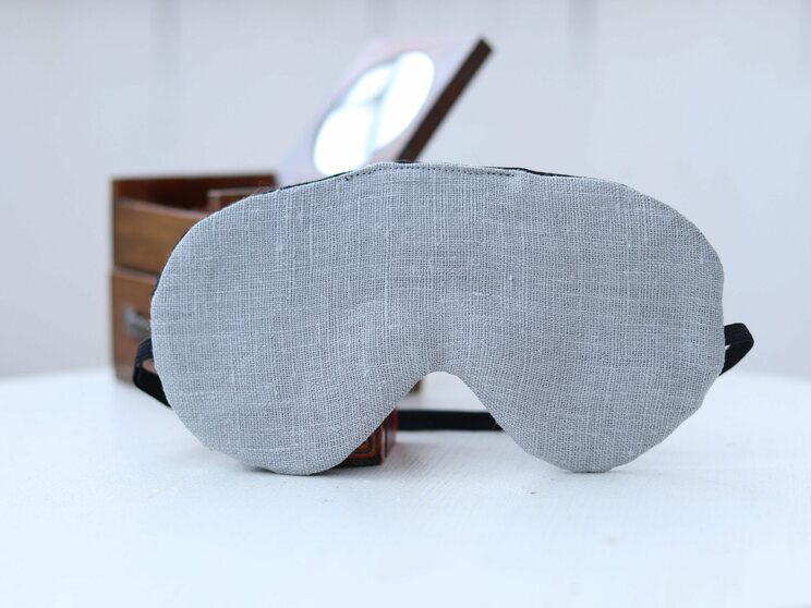 Elegant Gray Linen Sleeping Eye Mask, Adjustable Eye Cover For Travel