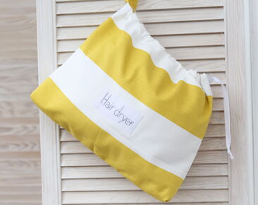 Yellow Hair dryer bag with name