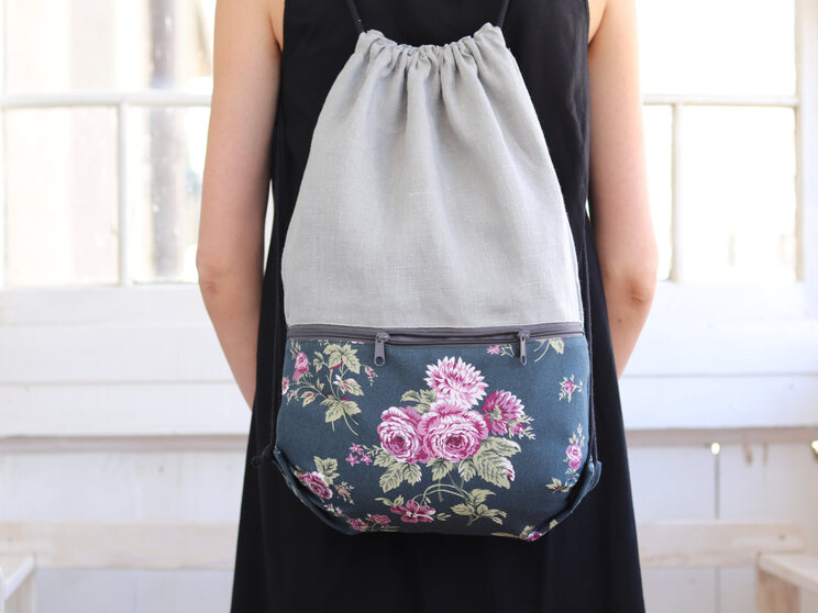 Sac à Dos En Coton Avec Poche Zippée, Cadeau De Voyage Léger En Lin, Sac à Dos à Cordon Floral Violet Pour Elle, Sac à