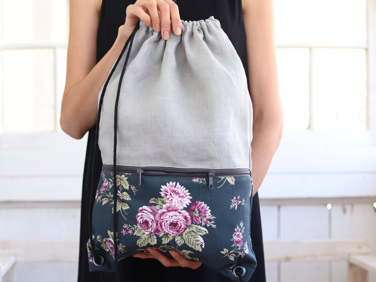 Sac à Dos En Coton Avec Poche Zippée, Cadeau De Voyage Léger En Lin, Sac à Dos à Cordon Floral Violet Pour Elle, Sac à