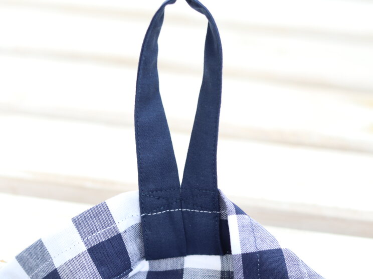 Navy Blue Checkered Pattern Travel Laundry Bag With Custom Label