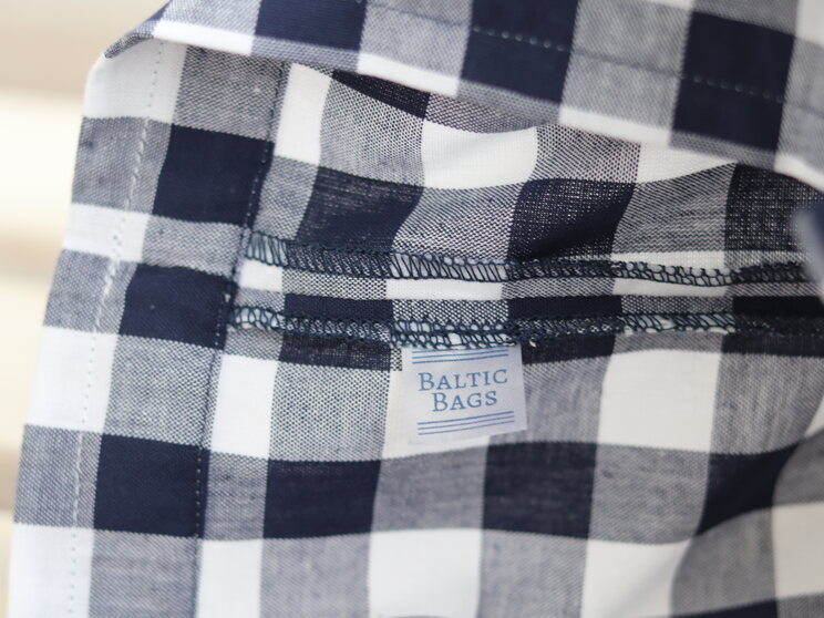 Navy Blue Checkered Pattern Travel Laundry Bag With Custom Label