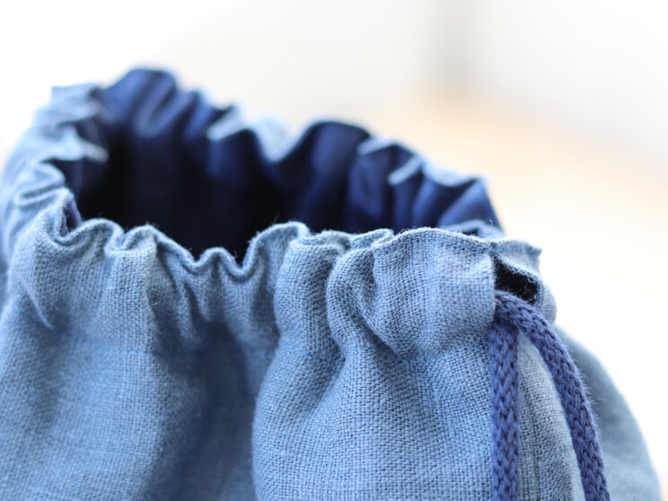 Handmade Navy Blue Linen Small Backpack With Zippered Pocket