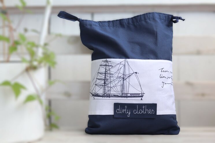 Navy Blue Travel Laundry Bag With Name Travel Accessories Gift Marine Drawstring Bag 