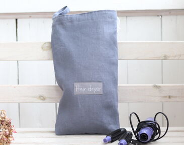 Hair dryer bag, Dark Gray linen blow dryer organizer, Elegant hair curler storage, hair straightener holder, hair accessories bag