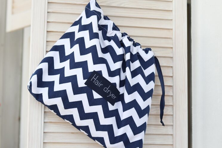 Navy Blue Chevron Hair Dryer Holder Personalized Hair Dryer Bag For Guests House