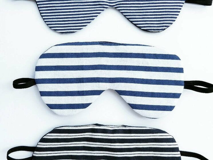 Horizontal Stripes Sleeping Eye Mask, Adjustable Navy Blue Eye Sleep Cover, Organic Travel Gifts For Her