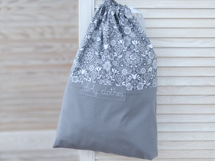 Borsa Lingerie Da Viaggio In Cotone Grigio Con Motivo Folk E Etichetta