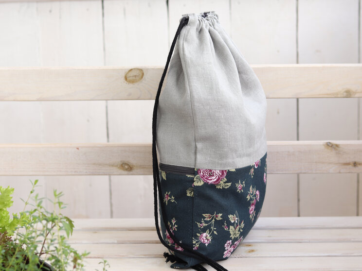 Sac à Dos En Coton Avec Poche Zippée, Cadeau De Voyage Léger En Lin, Sac à Dos à Cordon Floral Violet Pour Elle, Sac à