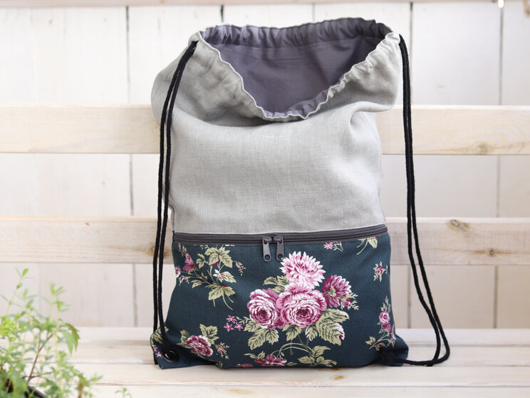 Sac à Dos En Coton Avec Poche Zippée, Cadeau De Voyage Léger En Lin, Sac à Dos à Cordon Floral Violet Pour Elle, Sac à