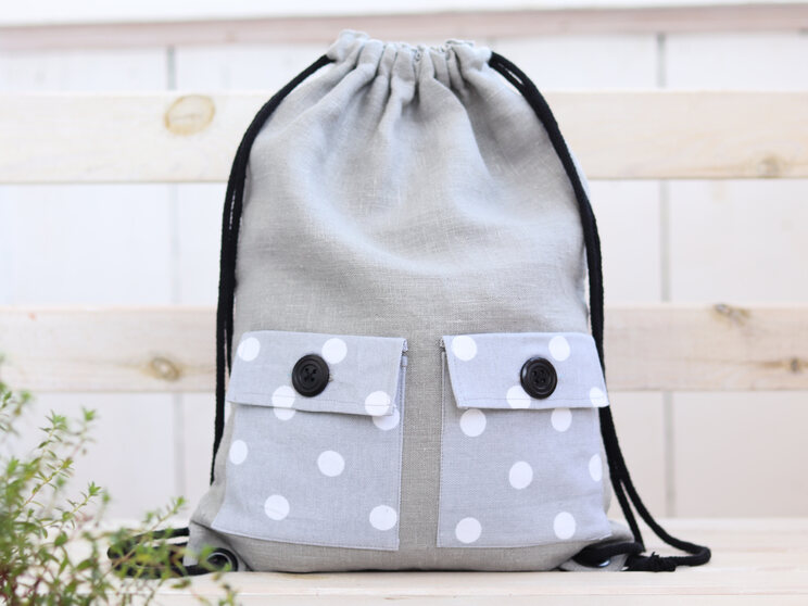 Sac à Dos En Lin Avec Poches Pour Enfants, Joli Cadeau De Voyage Léger Pour Les Adolescents, Sac à Dos En Lin Gris Avec