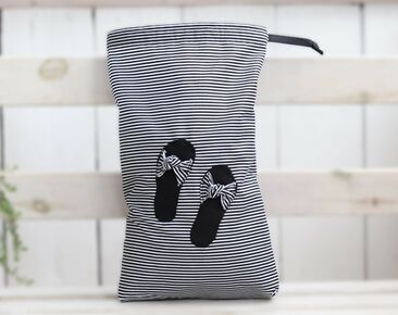 Shoe bag black cotton organizer Black Stripes Travel Shoe Bag Cute gift for her