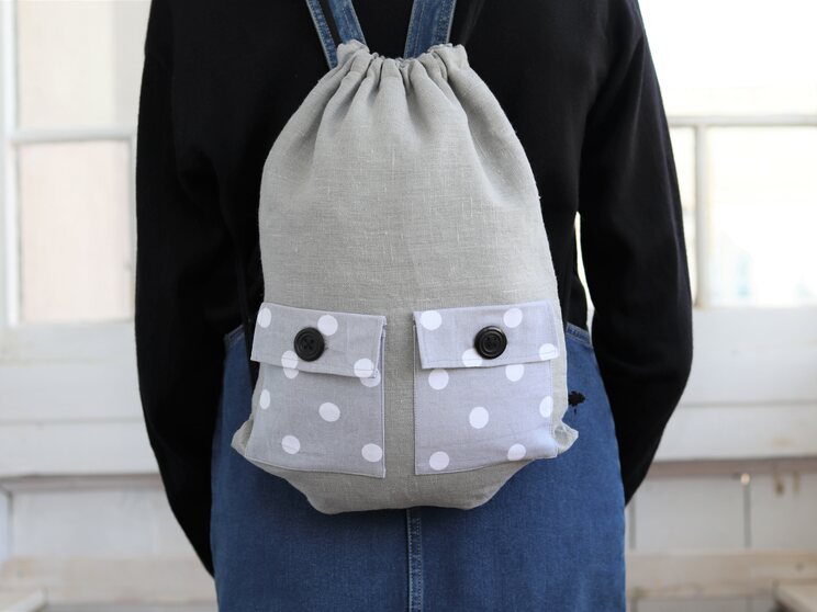 Sac à Dos En Lin Avec Poches Pour Enfants, Joli Cadeau De Voyage Léger Pour Les Adolescents, Sac à Dos En Lin Gris Avec