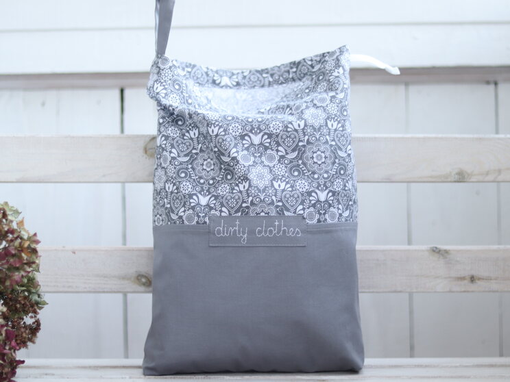 Sac Lingerie De Voyage Motif Folk En Coton Gris Avec étiquette