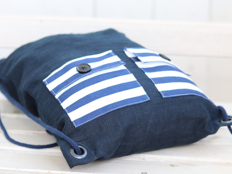 Linen Backpack With Pockets For Kids, Cute Lightweight Travel Gift For Teens, Navy Blue Linen Backpack With Lining 40x30