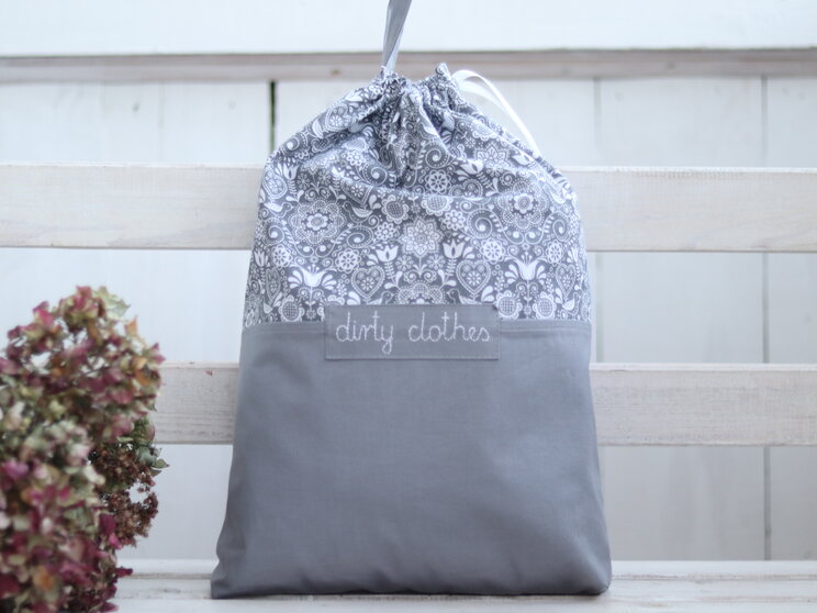 Sac Lingerie De Voyage Motif Folk En Coton Gris Avec étiquette