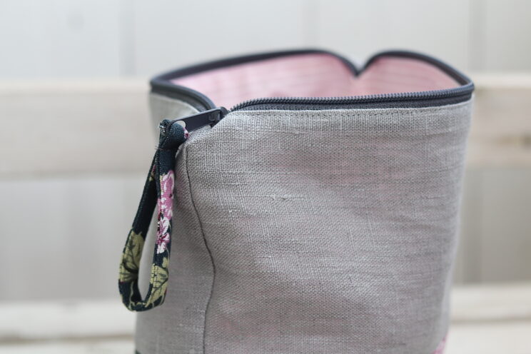 Cute Gift For Her Gray Linen Cosmetic Bag With Zipper Also Makeup Pouch 