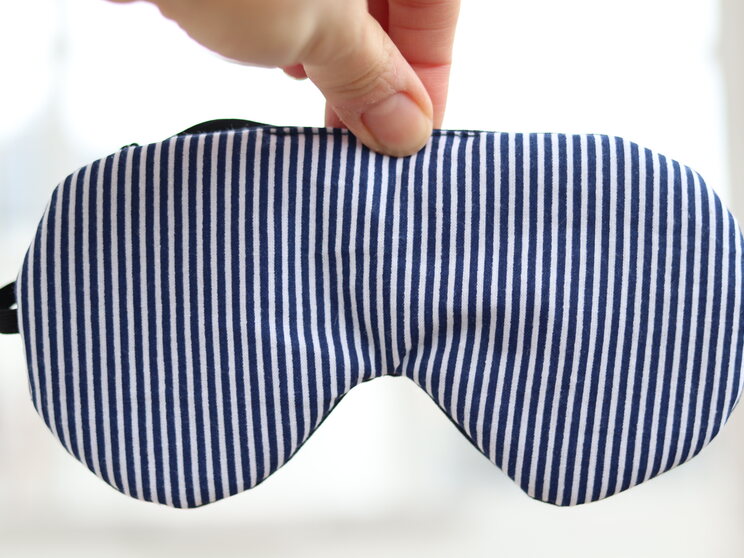 Vertical Stripes Adjustable Sleeping Eye Mask, Navy Blue Organic Cotton Eye Cover For Travel