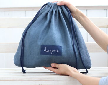 Bolso de lino azul del lavadero de la ropa interior para los accesorios de encargo del viaje de la etiqueta del viaje 