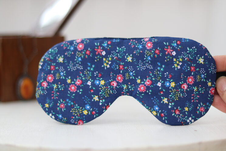 Adjustable Sleeping Eye Mask Blue Floral Cotton Travel Gift Organic Eye Cover For Travel