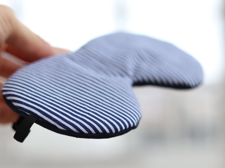 Vertical Stripes Adjustable Sleeping Eye Mask, Navy Blue Organic Cotton Eye Cover For Travel