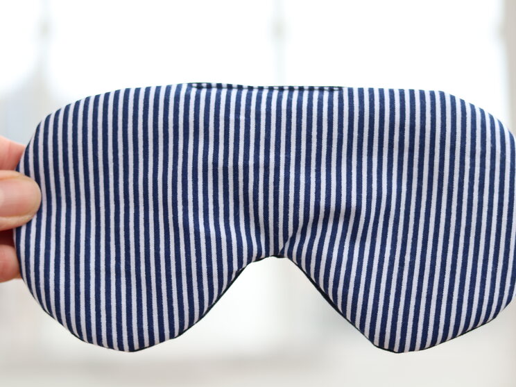 Vertical Stripes Adjustable Sleeping Eye Mask, Navy Blue Organic Cotton Eye Cover For Travel