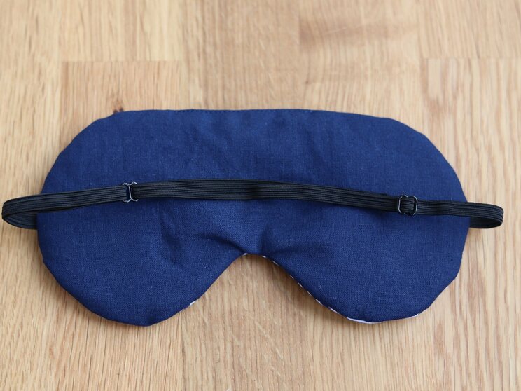 Vertical Stripes Adjustable Sleeping Eye Mask, Navy Blue Organic Cotton Eye Cover For Travel