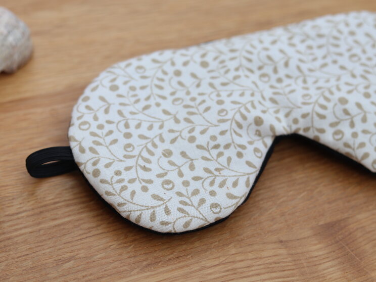 Beige Soft Sleeping Eye Cover, Adjustable Organic Eye Mask, Floral Cotton Travel Gift