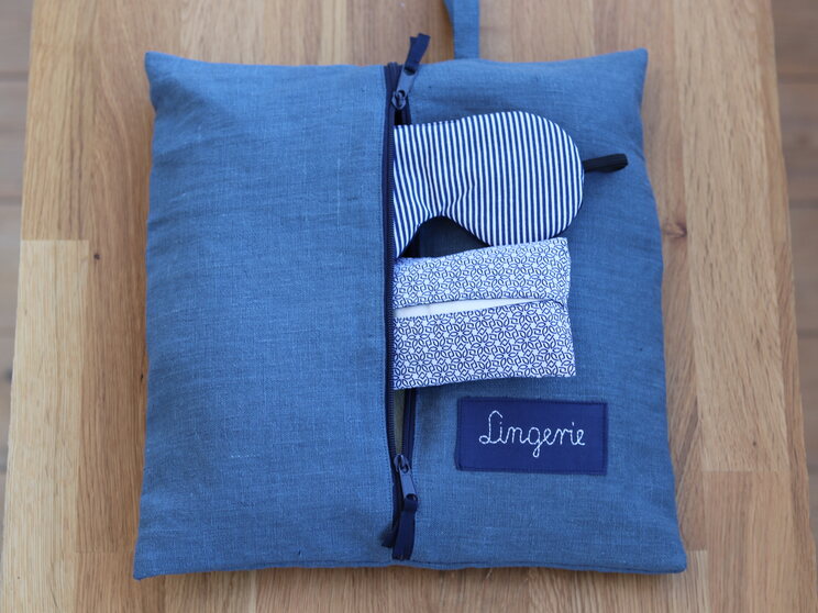 Travel Organizer, Travel Lingerie Bag, Blue Linen Cosmetic Bag, Knitting Bag, Personalized Travel Accessories, Underwear