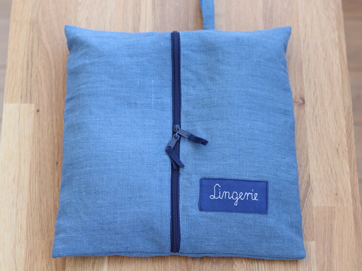 Travel Organizer, Travel Lingerie Bag, Blue Linen Cosmetic Bag, Knitting Bag, Personalized Travel Accessories, Underwear